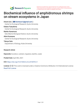 Biochemical in Uence of Amphidromous Shrimps on Stream