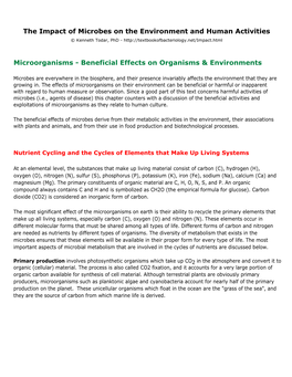 Microorganisms - Beneficial Effects on Organisms & Environments