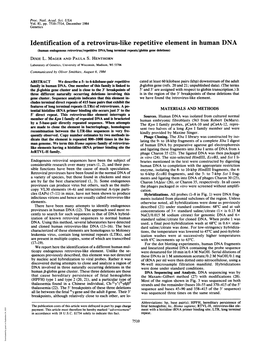 Identification of a Retrovirus-Like Repetitive Element in Human DNA (Human Endogenous Retrovirus/Repetitive DNA/Long Terminal Repeats/Globin Gene Deletions) DIXIE L