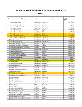 Mathematics Without Borders - Winter 2018 Group 5