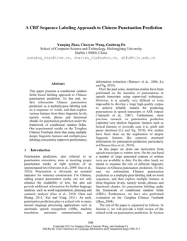 A CRF Sequence Labeling Approach to Chinese Punctuation Prediction