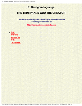 R. Garrigou-Lagrange the TRINITY and GOD the CREATOR