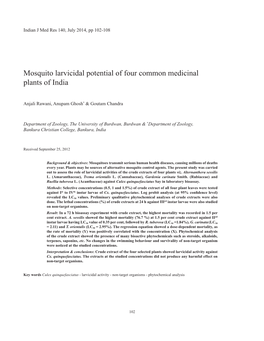 Mosquito Larvicidal Potential of Four Common Medicinal Plants of India