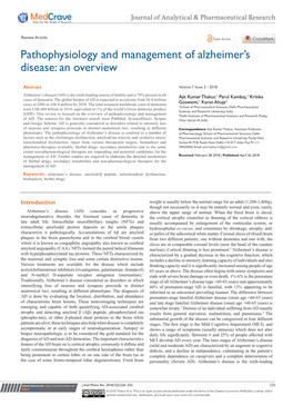 Pathophysiology and Management of Alzheimer's Disease