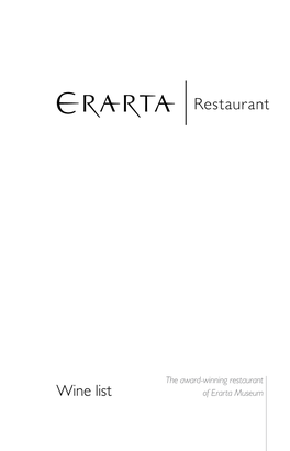 Wine List of Erarta Museum Prices Are Listed in Rubles > O