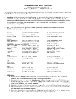 GEORGIA INDEPENDENT SCHOOL ASSOCIATION Minutes, Athletic Committee Meeting Wednesday, September 12, 2012, Tattnall, Macon