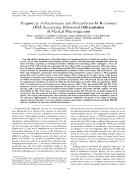 Diagnostics of Neisseriaceae and Moraxellaceae by Ribosomal DNA