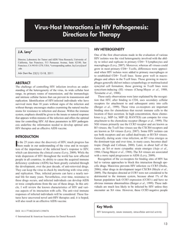 Virus-Host Interactions in HIV Pathogenesis: Directions for Therapy