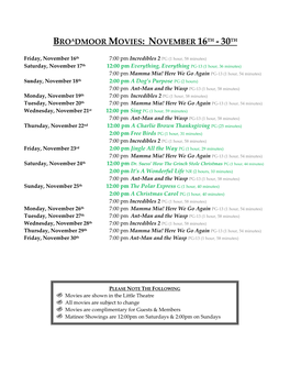 Broadmoor Movies: November 16Th - 30Th