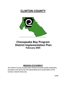 Chesapeake Bay Program District Implementation Plan February 2005
