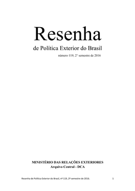 Resenha De Política Exterior Do Brasil