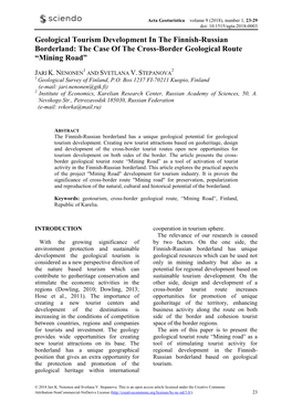 Geological Tourism Development in the Finnish-Russian Borderland: the Case of the Cross-Border Geological Route “Mining Road”