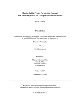 Aligning Public-Private Partnership Contracts with Public Objectives for Transportation Infrastructure