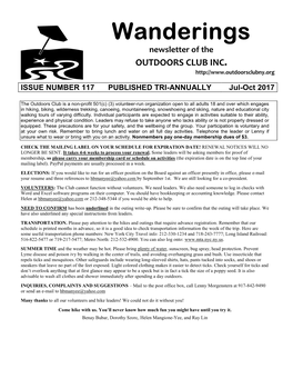 Wanderings Newsletter of the OUTDOORS CLUB INC