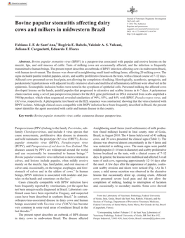 Bovine Papular Stomatitis Affecting Dairy Cows and Milkers In