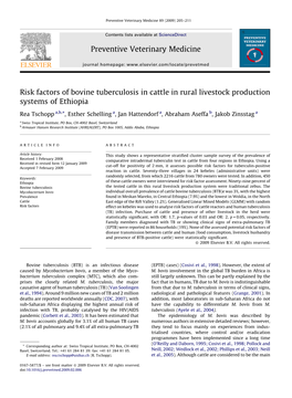 Risk Factors of Bovine Tuberculosis in Cattle in Rural Livestock Production Systems of Ethiopia Preventive Veterinary Medicine