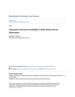 Corporate Criminal Accountability: a Brief History and an Observation