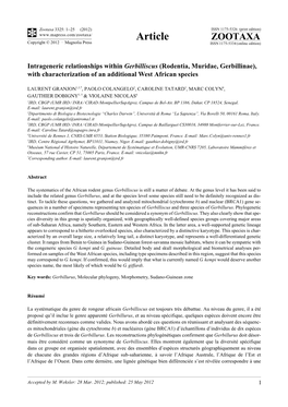 Rodentia, Muridae, Gerbillinae), with Characterization of an Additional West African Species