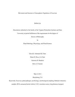 Movement and Structure of Atmospheric Populations of Fusarium