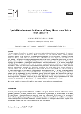 Spatial Distribution of the Content of Heavy Metals in the Belaya River Ecosystem