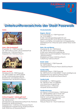 Unterkunftsverzeichnis Der Stadt Pasewalk