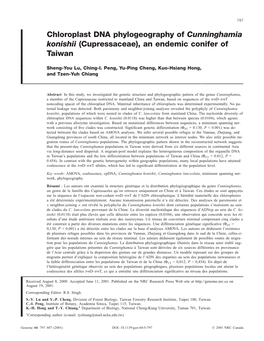 Chloroplast DNA Phylogeography of Cunninghamia Konishii (Cupressaceae), an Endemic Conifer of Taiwan