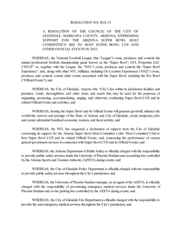 Resolution No. R18-33 a Resolution of the Council of the City of Glendale, Maricopa County, Arizona, Expressing Support For