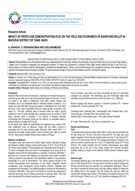 On the Yield and Economics of Barnyard Millet in Madurai District of Tamil Nadu