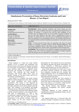 Simultaneous Presentation of Duane Retraction Syndrome and Coats' Disease: a Case Report Mohammad Sharifi* (MD) 1