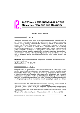 External Competitiveness of the Romanian Regions and Counties 12