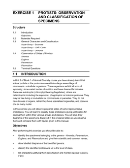 Exercise 1 Protists: Observation and Classification of Specimens