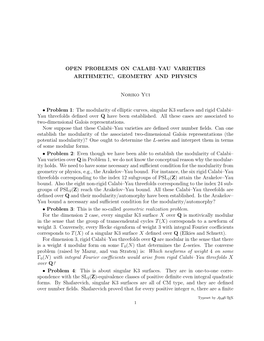 Open Problems on Calabi–Yau Varieties Arithmetic, Geometry and Physics