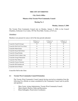 Minutes of the Toronto West Community Council