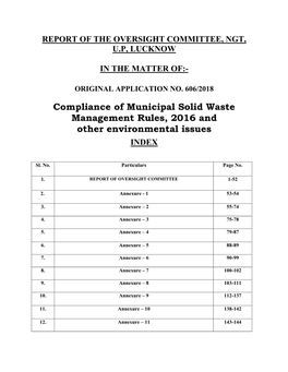 Compliance of Municipal Solid Waste Management Rules, 2016 and Other Environmental Issues INDEX