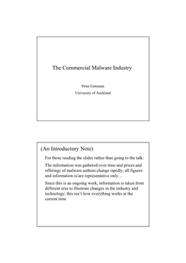 The Commercial Malware Industry (An Introductory Note)