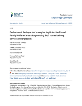 Evaluation of the Impact of Strengthening Union Health and Family Welfare Centers for Providing 24/7 Normal Delivery Services in Bangladesh