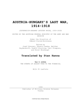 Austria-Hungary's Last War, 1914-1918