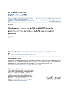 Simultaneous Induction of NKG2D and NKG2D Ligand for Promoting Immune Surveillance by IL-12 Plus Doxorubicin Treatment