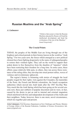 Russian Muslims and the “Arab Spring” 101