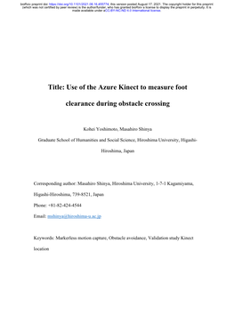 Use of the Azure Kinect to Measure Foot Clearance During Obstacle Crossing