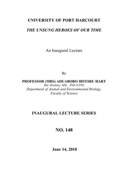 148Th Inuagural Lecture- 2018 by PROFESSOR