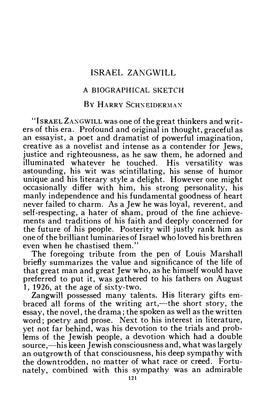 Israel Zangwill a Biographical Sketch