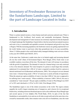 Inventory of Freshwater Resources in the Sundarbans Landscape, Limited To