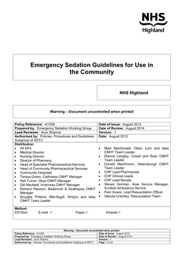 Emergency Sedation Guidelines for Use in the Community