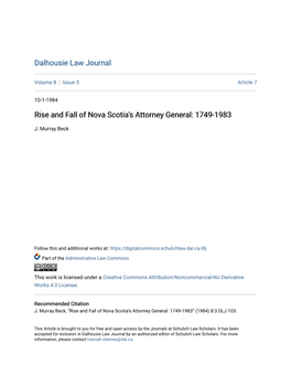 Rise and Fall of Nova Scotia's Attorney General: 1749-1983