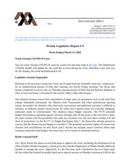 Weekly Legislative Report #9 3-13-20