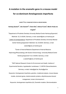 A Mutation in the Enamelin Gene in a Mouse Model for Co-Dominant