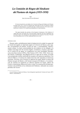 La Comisión De Riegos Del Sindicato Del Pantano De Arguis (1933­1938)