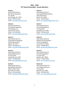 2021 – 2022 93Rd General Assembly – Senate Members