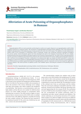 Alleviation of Acute Poisoning of Organophosphates in Humans